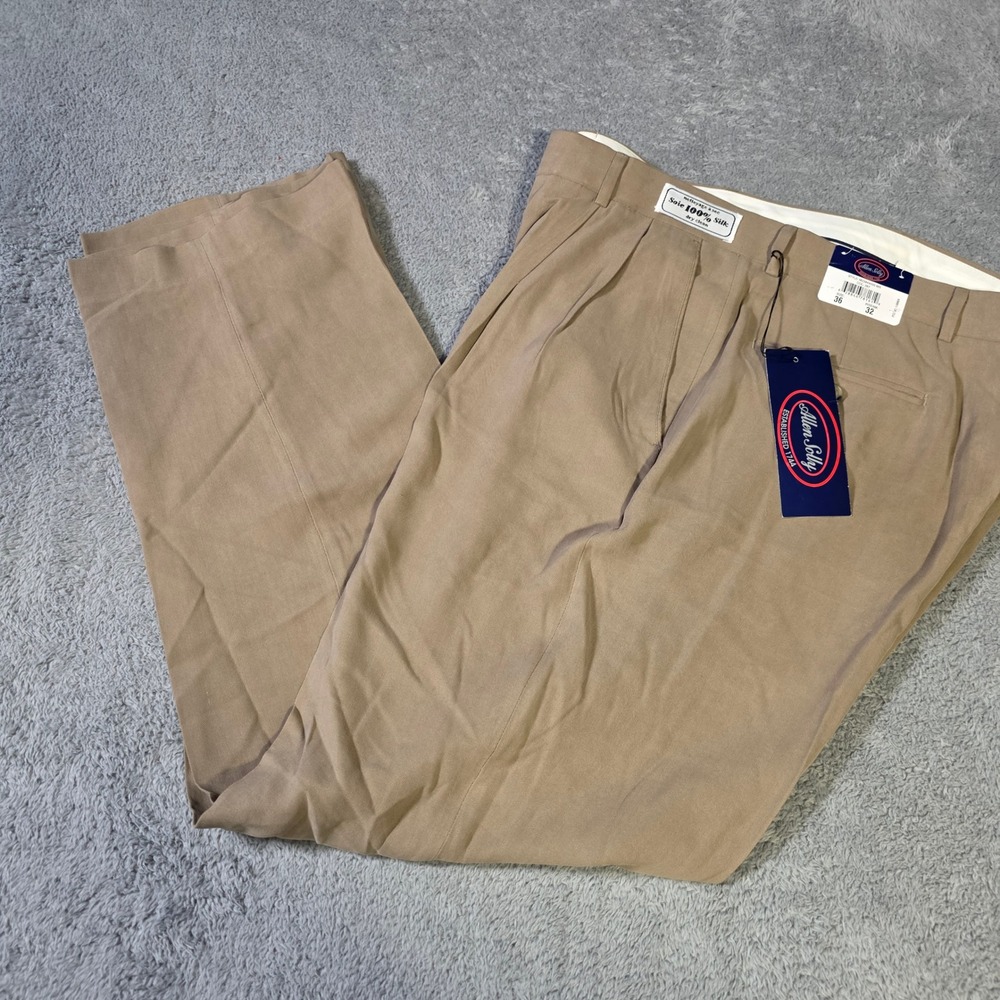Allen Solly Mens 36x32 Silk Pleated Dress Pants Tan‎ Herringbone M23844035 MR